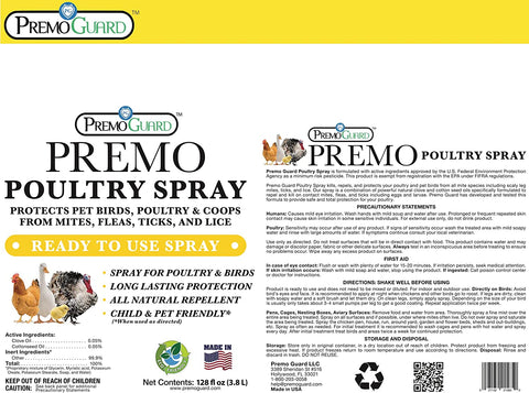 Poultry Spray 128 oz - All Natural Non Toxic - Plant Based All Natural Non-Toxic - By Premo Guard - Premo Natural Products 