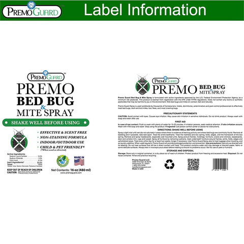 Bed Bug & Mite Killer - 16 oz - All Natural Non-Toxic - By Premo Guard - Premo Natural Products 