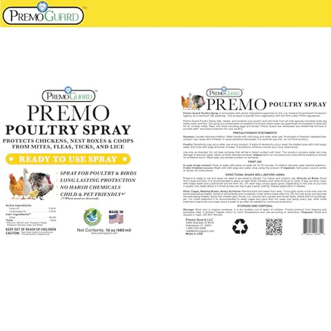 Poultry Spray 16 oz - Plant Based All Natural Non-Toxic - By Premo Guard - Premo Natural Products 