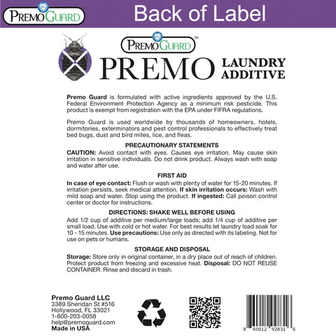 Bed Bug & Mite Killer Laundry Additive - 64 oz - All Natural Non-Toxic - By Premo Guard - Premo Natural Products 
