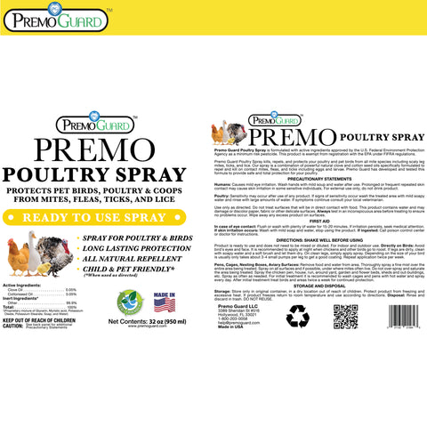 Poultry Spray - Plant Based All Natural Non-Toxic - By Premo Guard - Premo Natural Products 